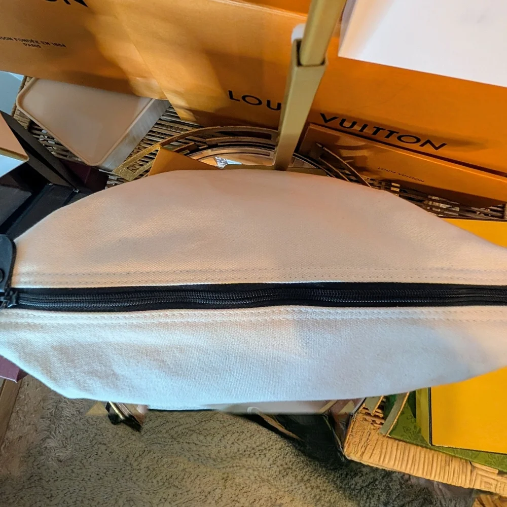 CHANEL Black and White Canvas & Leather. Pouch/Cosmetic Bag/Large Clutch